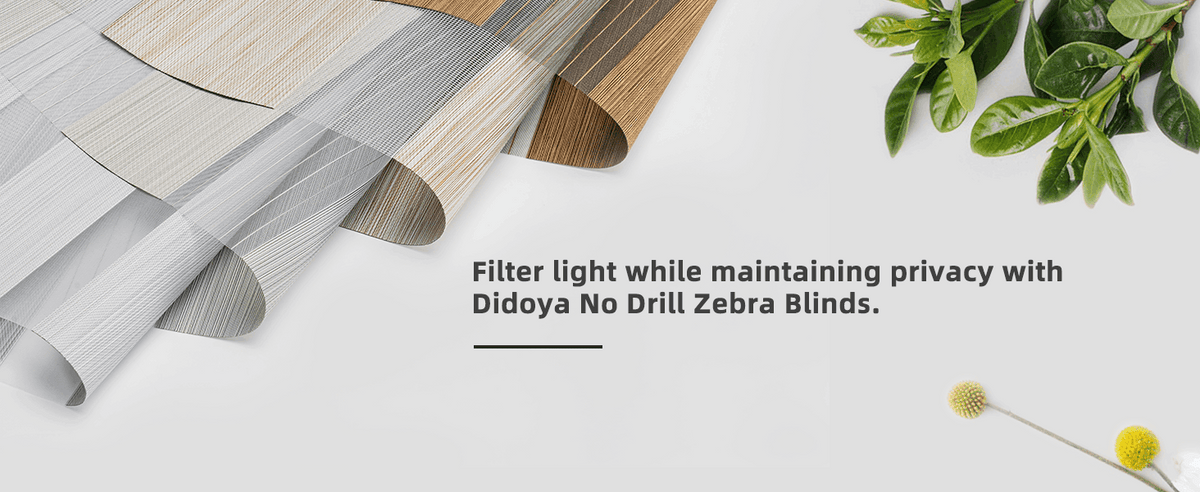Zebra blind fabrics arranged in layered neutral colors