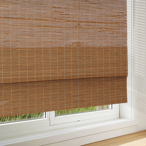 Natural brown bamboo Roman shade: fabric texture close-up