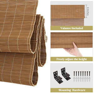 Natural brown bamboo Roman shade: mounting hardware details