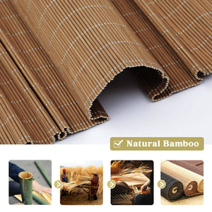Natural brown bamboo Roman shade: woven bamboo material close-up