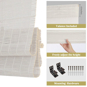 White bamboo Roman shade: mounting hardware details
