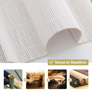 White bamboo Roman shade: woven bamboo material close-up