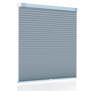 Blue no-drill cellular honeycomb shade: front product view