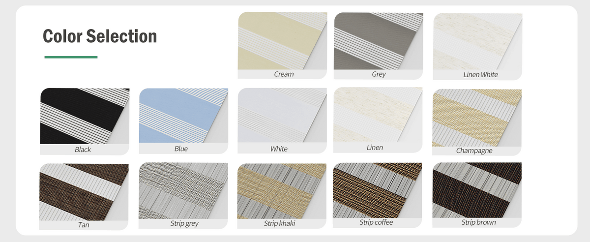 Zebra blind fabric color and stripe options