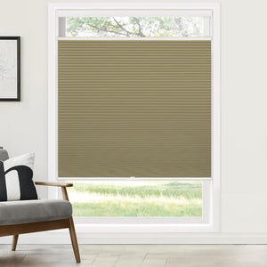 Brown top-down bottom-up cellular honeycomb shade: on a window