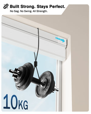 White top-down bottom-up no-drill cellular honeycomb shade: headrail shown with hanging weights