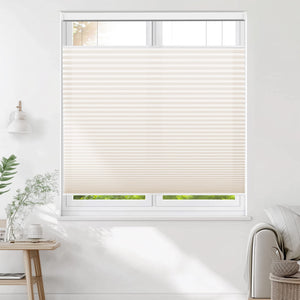 Cream top-down bottom-up cellular honeycomb shade: on a window