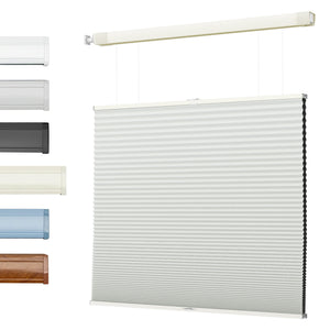 Off-white top-down bottom-up no-drill cellular honeycomb shade: front product view