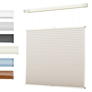Beige top-down bottom-up no-drill cellular honeycomb shade: front product view