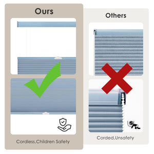 Blue top-down bottom-up cellular honeycomb shade: cordless and corded design comparison