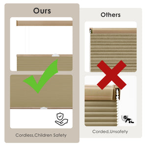 Brown top-down bottom-up cellular honeycomb shade: cordless and corded design comparison