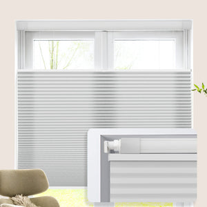 Gray top-down bottom-up no-drill cellular honeycomb shade: on a window