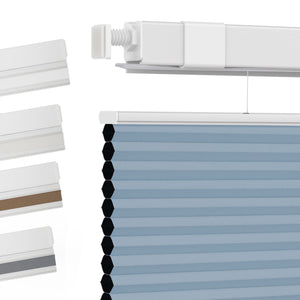 Blue top-down bottom-up no-drill cellular honeycomb shade: fabric texture and color samples