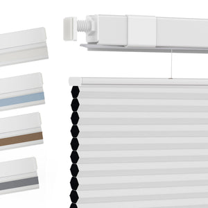 White top-down bottom-up no-drill cellular honeycomb shade: fabric texture and color samples
