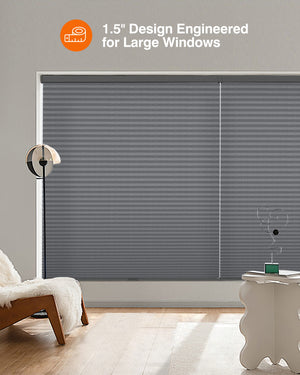 Dark gray cellular honeycomb shade: in a furnished room