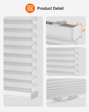 Gray cellular honeycomb shade: headrail, fabric and bottom rail details