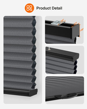 Dark gray top-down bottom-up cellular honeycomb shade: headrail, fabric and bottom rail details