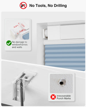 Blue top-down bottom-up no-drill cellular honeycomb shade: no-drill mounting hardware comparison