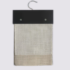 RM series Roman shade fabric swatches on a sample hanger