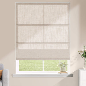 NM series Roman shade fabric shown on a window