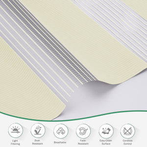 Cream no-drill zebra blind: folded fabric close-up