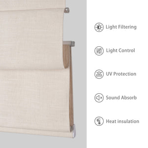 Cream Roman shade: fabric and construction diagram