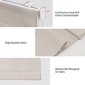 Cream Roman shade: headrail, fabric and bottom rail details