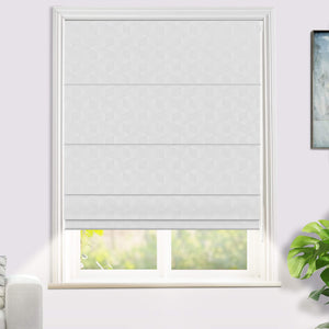 Silver gray Roman shade: on a window