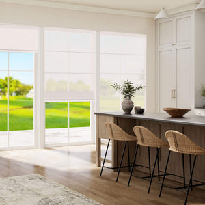 Ivory Roman shade: in a dining room