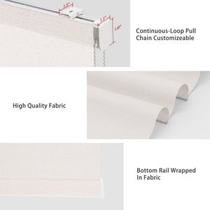 Ivory Roman shade: headrail, fabric and bottom rail details