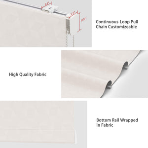 Cream Roman shade: headrail, fabric and bottom rail details