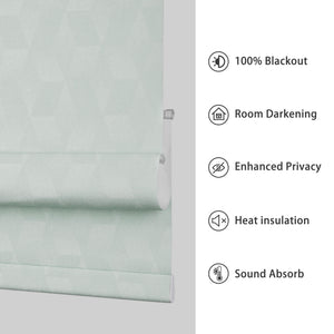 Pale green Roman shade: fabric and construction diagram