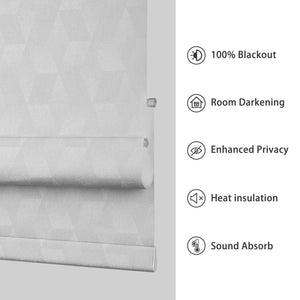 Silver gray Roman shade: fabric and construction diagram