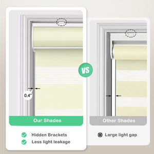 Cream zebra blind: headrail and window gap comparison