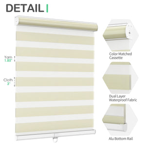 Cream zebra blind: headrail, fabric and bottom rail details