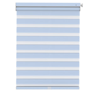 Blue no-drill zebra blind: front product view