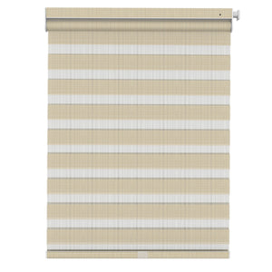 Tan no-drill zebra blind: front product view