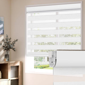 White no-drill zebra blind: on a window