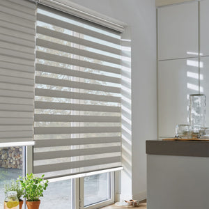 Gray zebra blind: angled product view
