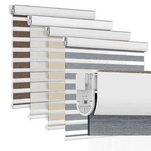 Gray no-drill zebra blind: layered fabric color options