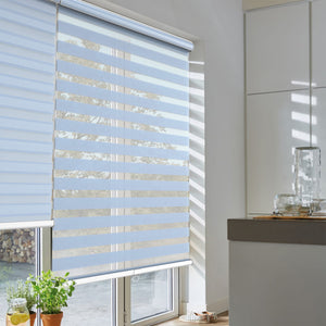 Blue zebra blind: angled product view