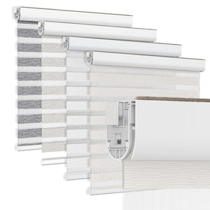Ivory no-drill zebra blind: layered fabric color options