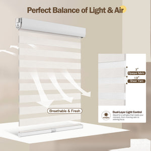 Ivory no-drill zebra blind: light control through sheer and opaque stripes