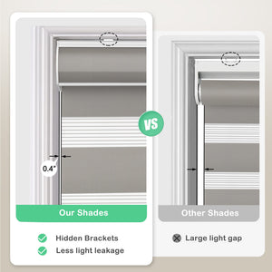 Gray zebra blind: headrail and window gap comparison