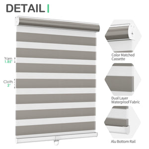 Gray zebra blind: headrail, fabric and bottom rail details