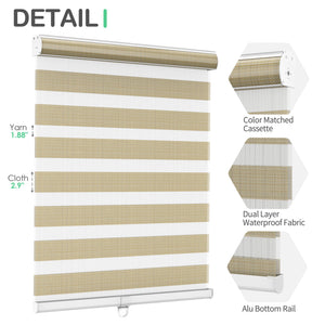 Tan zebra blind: headrail, fabric and bottom rail details