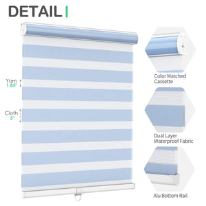 Blue zebra blind: headrail, fabric and bottom rail details
