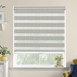 Light gray zebra blind: on a window