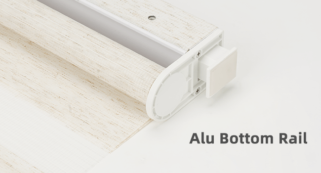 White zebra blind bottom rail detail