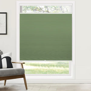 Green top-down bottom-up cellular honeycomb shade: on a window